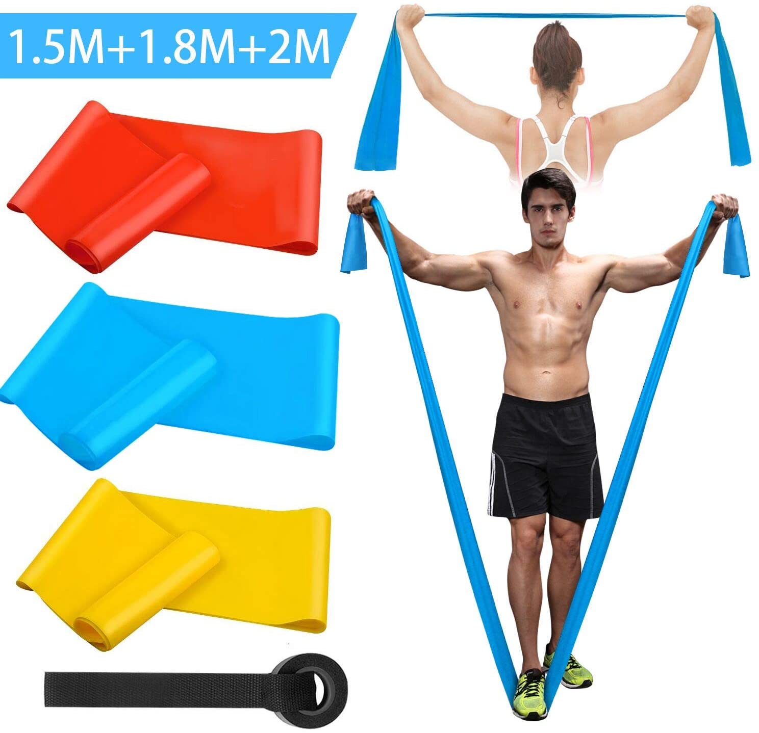 Finger Tape Athletic - Elastische Fitnessbänder, 3 Stück, Widerstandsbänder, elastische
